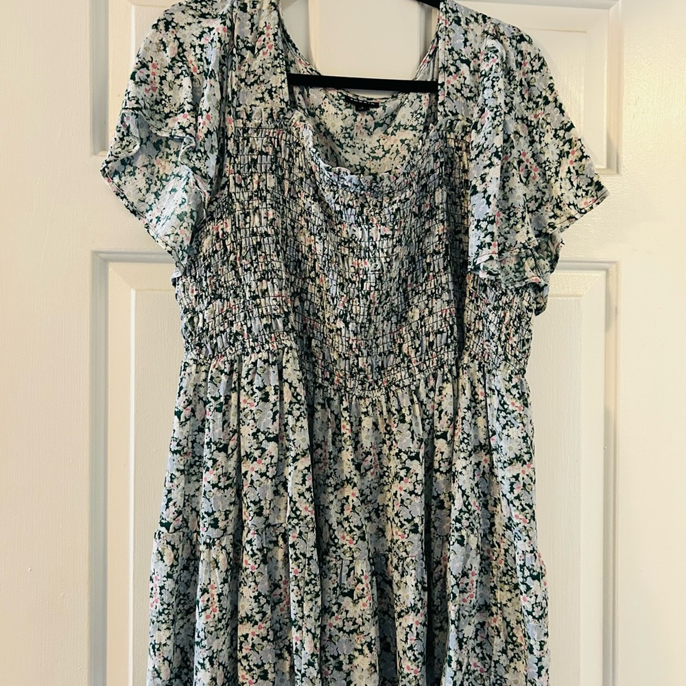 Torrid Green and Pink Floral Smocked Dress